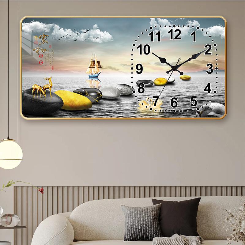 

Креативные прямоугольные настенные часы Гостиная Хрустальная фарфоровая живопись Настенные кварцевые часы Бесшумные Домашние с календарем Бесшумные часы для ресторана Elk 08