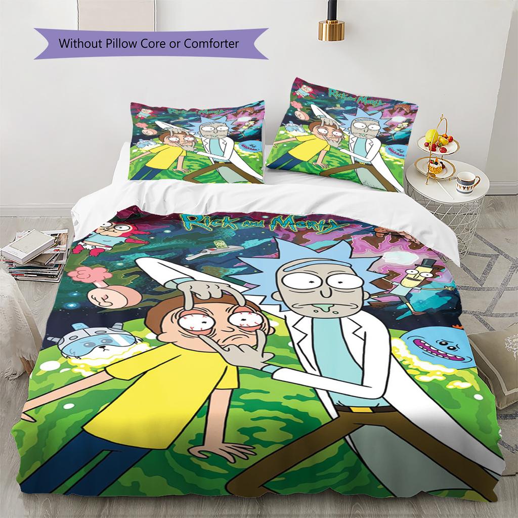 Morty Rick Pattern Bedding Set Quilt Cover Pillowcase Home Decor Gift (1 * Duvet Cover + 2 * Pillowcase, Without Core)