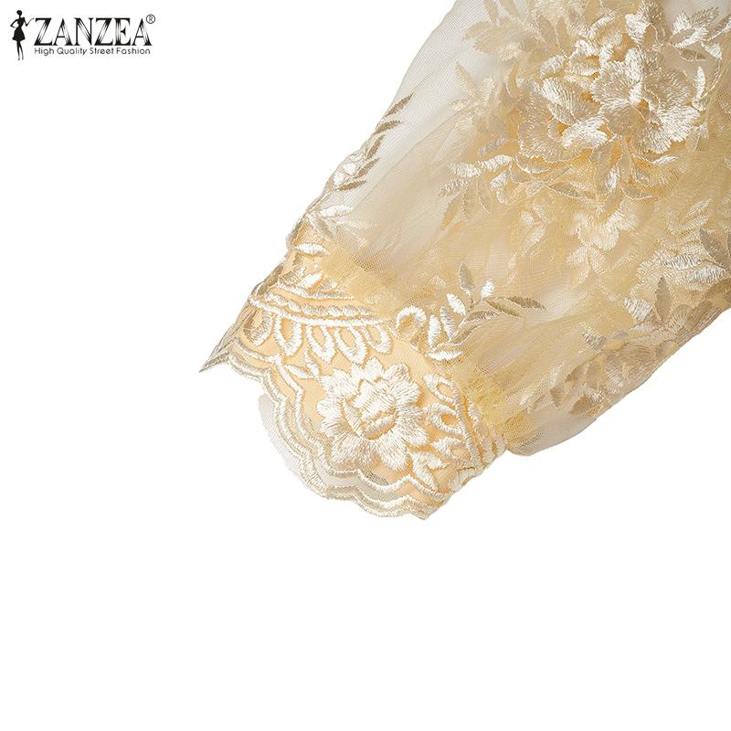 ZANZEA Dámská elegantní letní ležérní halenka s 3/4 rukávem a krajkovou vsadkou