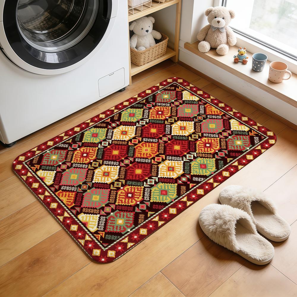Retro bohemian floral plaid vintage hogar Bedside Rug Kitchen Bath Floor Mat Hallway Balcony Carpet Entrance Doormat Decor Home