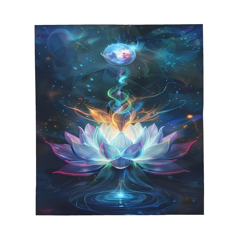 A Flannel Blanket With Ice Lotus Pattern, Colorful, Soft, Warm, Lightweight, Machine Washable, Knitted, All-season,