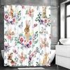 Cute Bunny Shower Curtain, Cute, Floral, Butterfly, Spring Bathroom Decorative Shower Curtain, Waterproof Shower Curtain with Ho