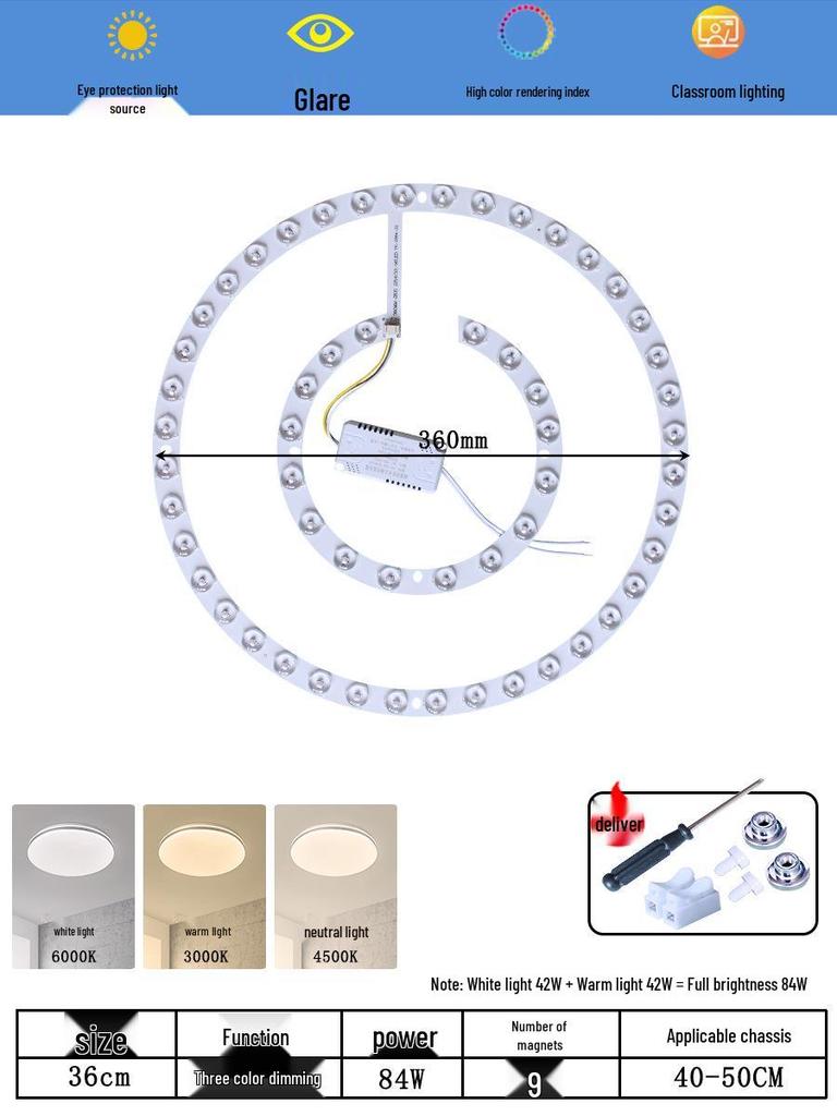 Ceiling LED Light Replacement Panel with Tricolor Changing Beads for Living Rooms