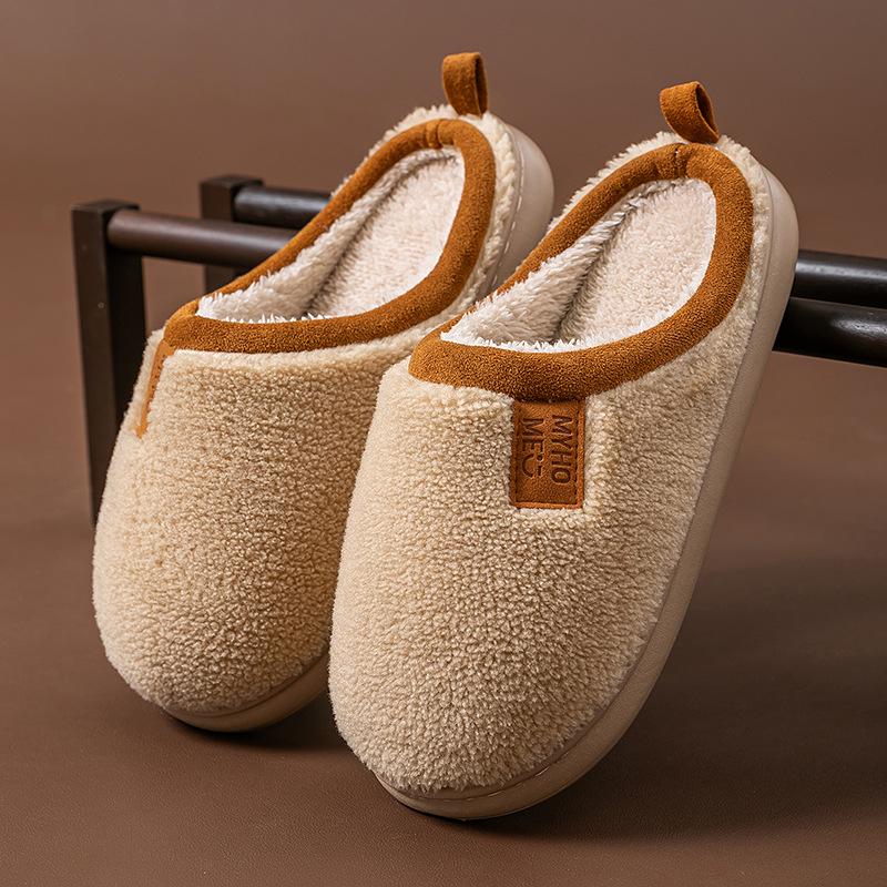 Winter Lamb Wool Cotton Slippers Indoor Home Non-slip Velvet Warm Couple Plush Simple Cotton Drag