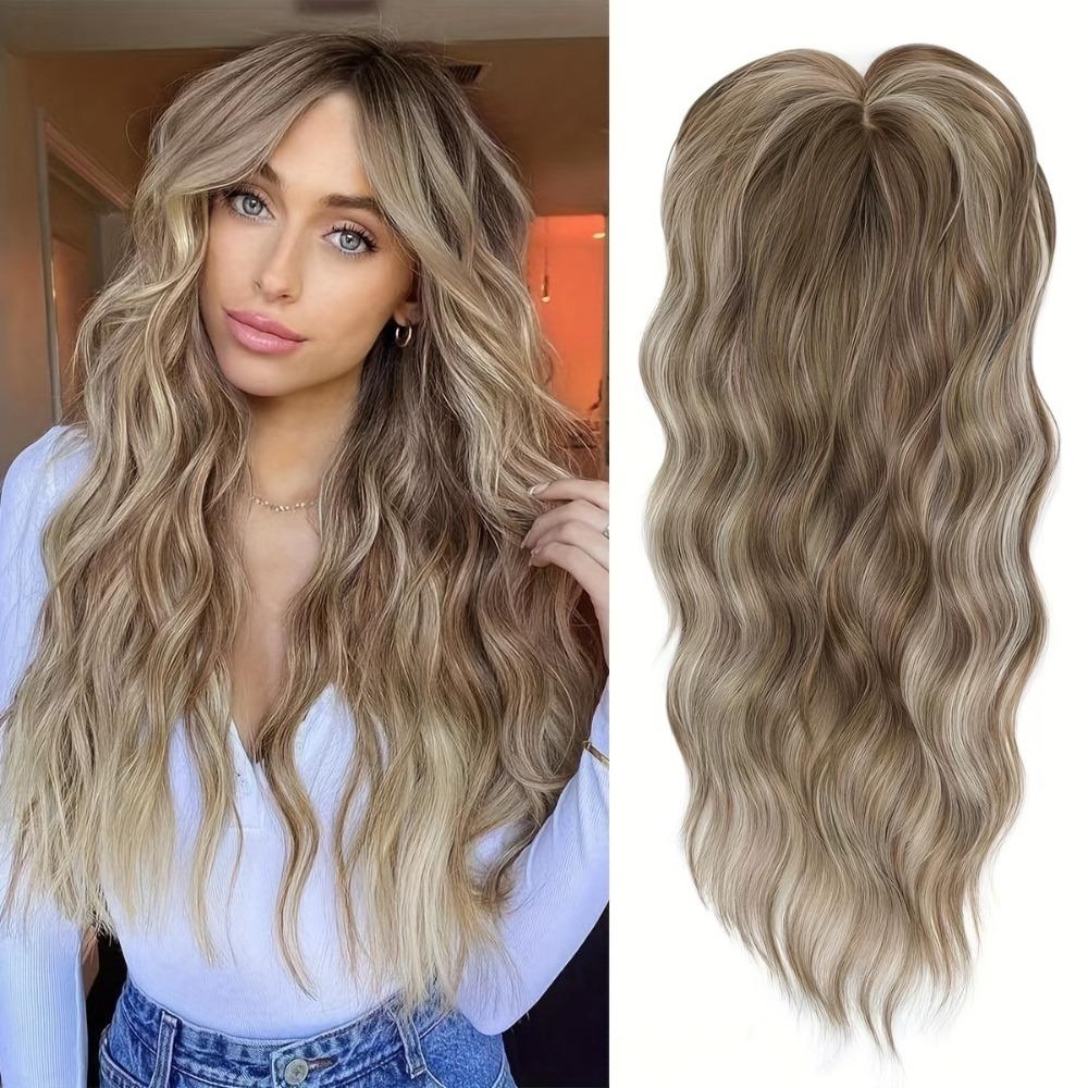 Ombre Topper Hair with Hair Bangs Clip in Top Closures Hairpiece Cover White Hair & Hairline