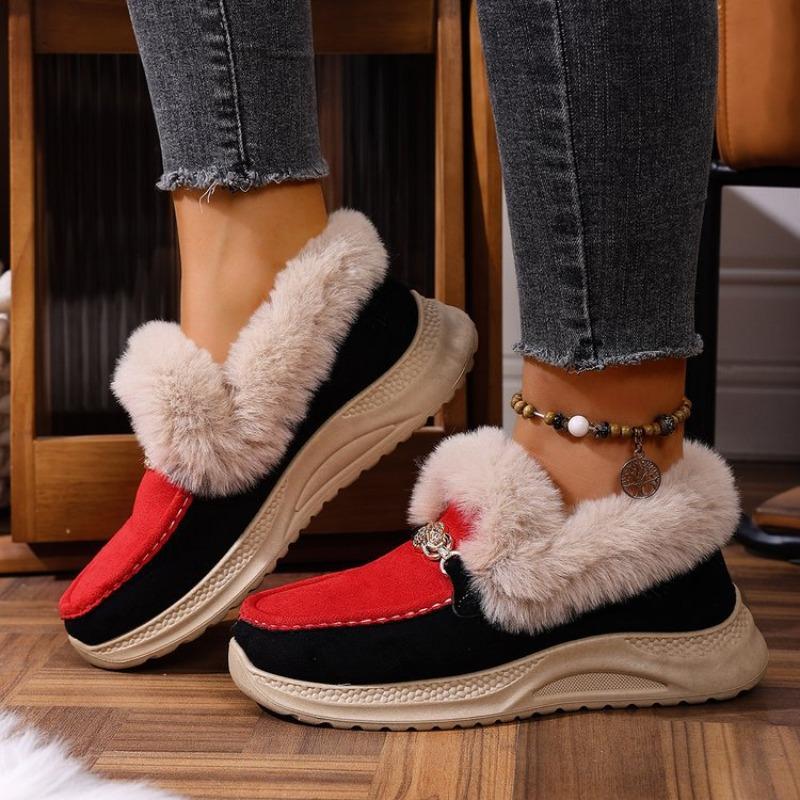 Women's Plus Size Thick Platform Low-Top Sneakers Frayed Edge Warm Cotton Shoes Comfortable Euro-American Style New Autumn Winter