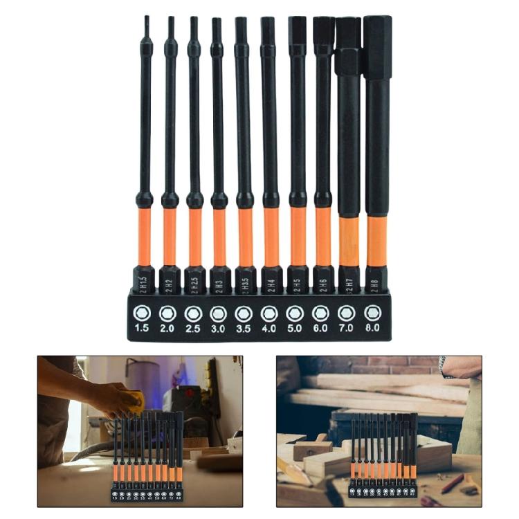 10Pcs Wrench Drill Bit Set Impacts Hex Head Screwdriver Bit Set 1/4inch Hex Shank Hex Bit Screwdriver Bit Tool