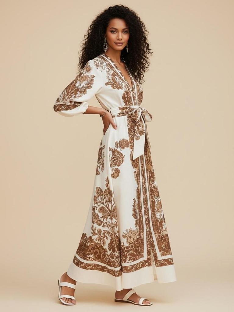 Elegant V-Neck Lantern Sleeve Women's Dress - 2026 European & American Style