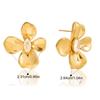  Delicate Shiny Cubic Zirconia Four-petal Flower Stud Earrings 18K Gold Color PVD Plated Stainless Steel Jewelry Gift