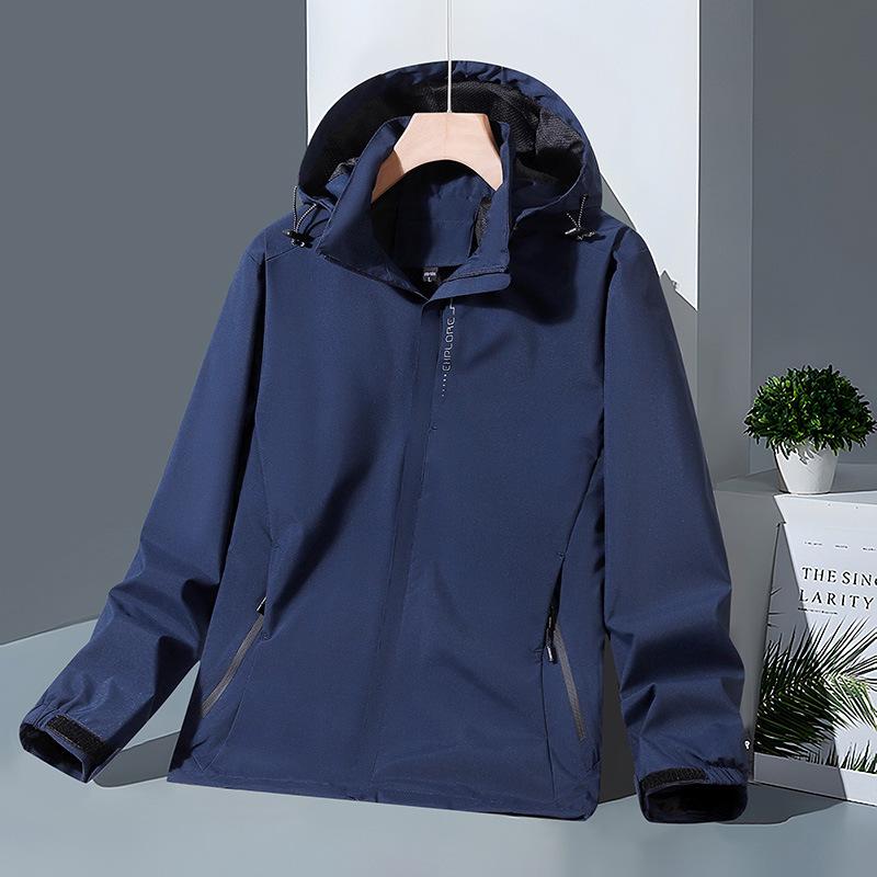 Jacket Men's Spring and Autumn Men's Autumn and Winter Solid Color Jacket Outdoor Long-sleeved Hooded Casual Sports
