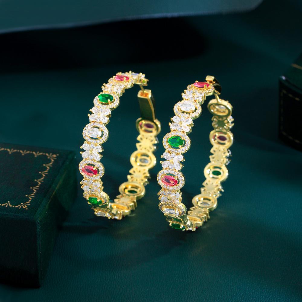 French Light Luxury Retro Color Full Diamond Earrings Cold Wind Rainbow Zircon Ear Buckles Hip Hop Earrings Earrings