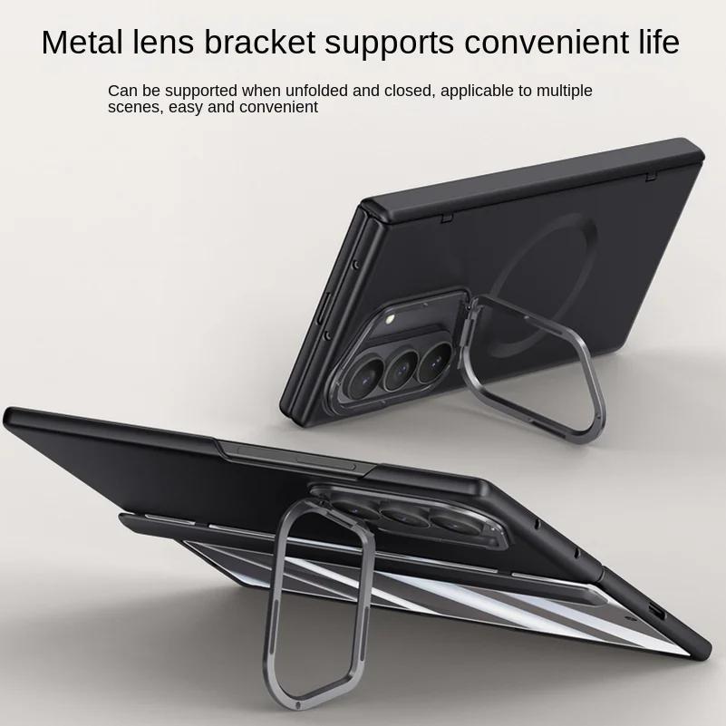 Built-in Magsafe Magnetic with Tempered Glass Film Holder Phone Case for Samsung Galaxy Z Fold 7 Spring Hinge Protect Back Cover