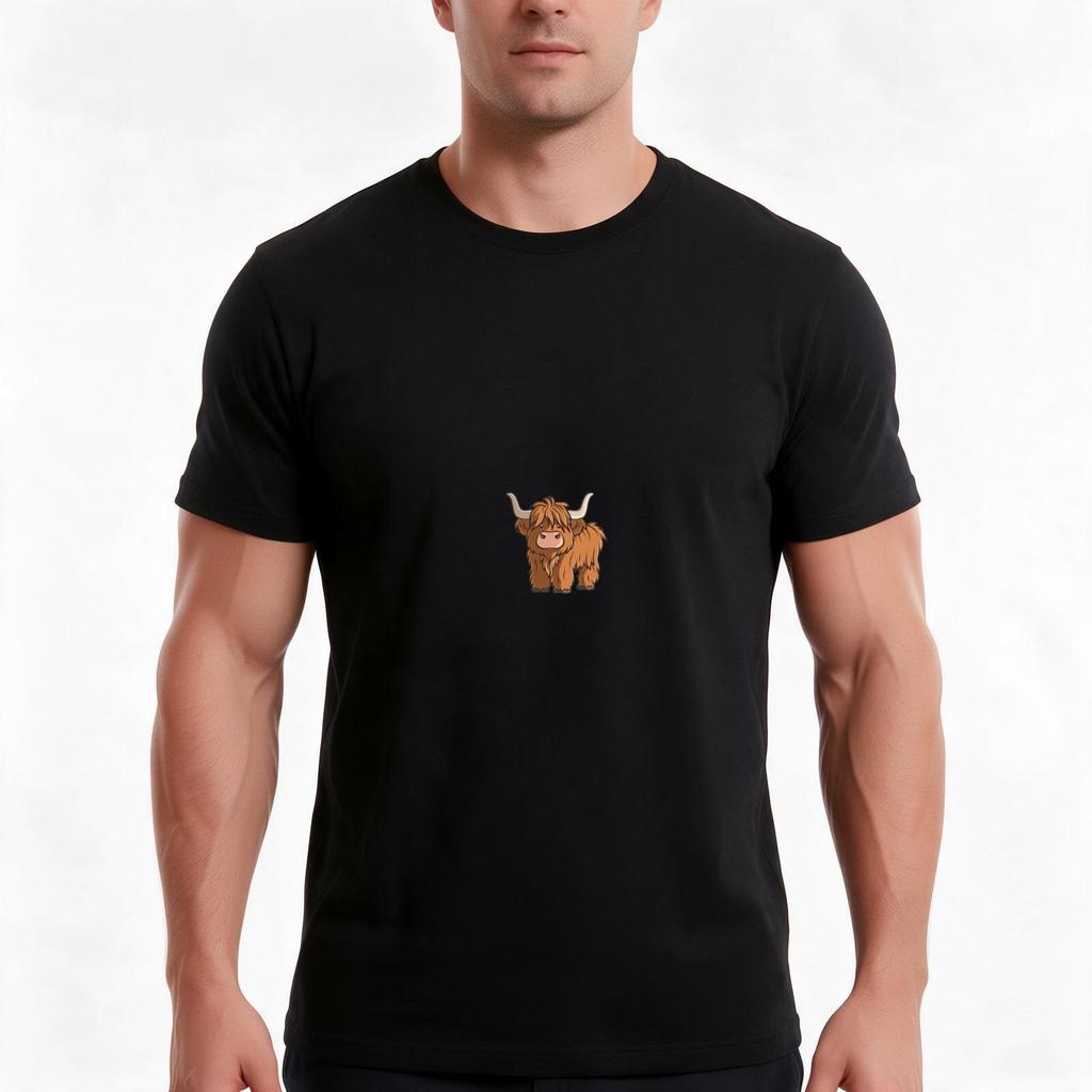 Digital Cartoon Of A Highland Cow Tshirt Summer Casual Cotton Tee Oversized Streetwear Tops Vintage Graphic Print