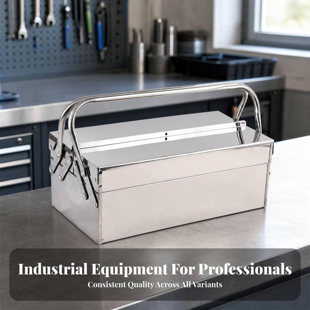 Rust Resistant Stainless Steel Toolbox Easy to Clean Double-Layer Fold-Open Tool