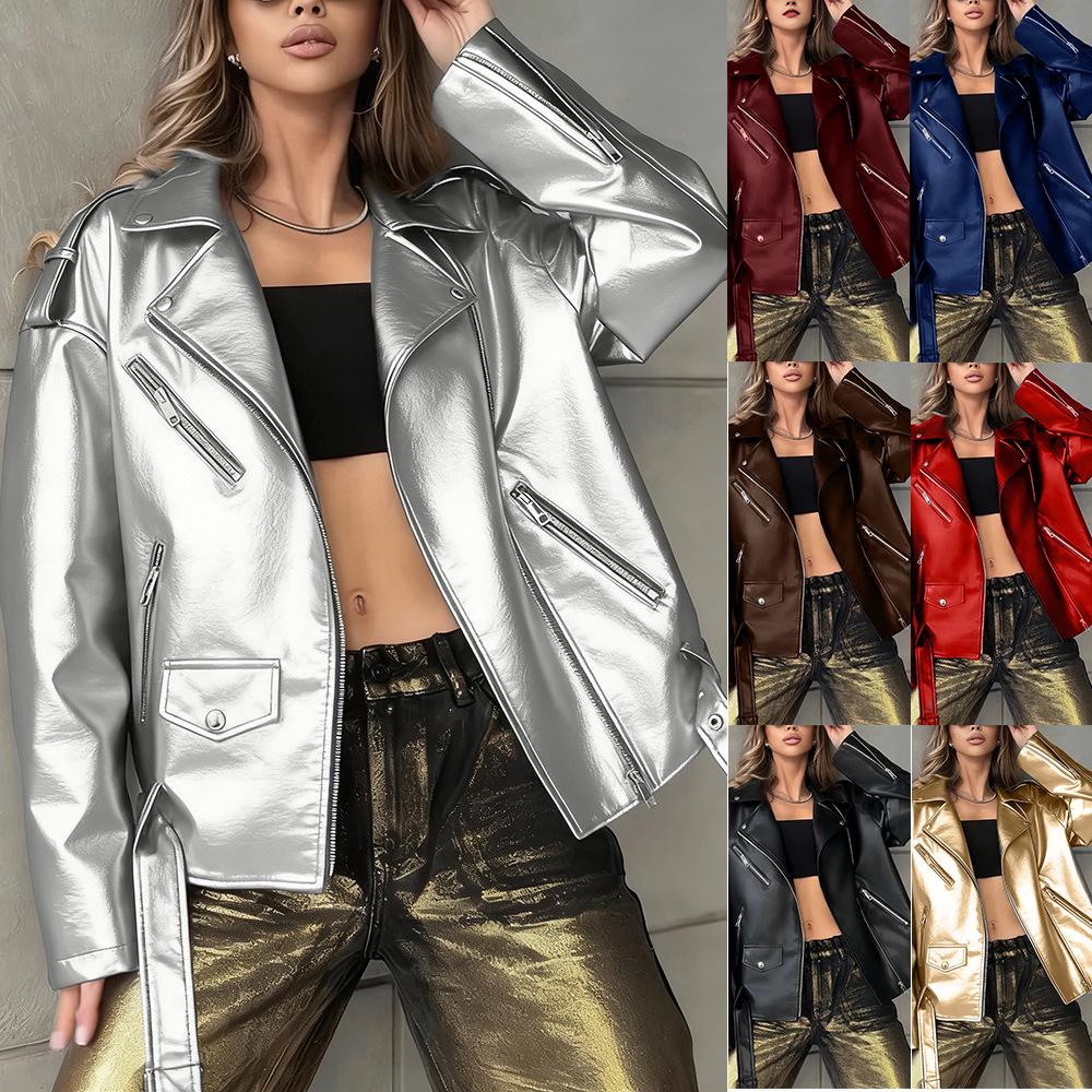 Damen Retro PU-Leder Motorradjacke - Herbst/Winter BF Stil