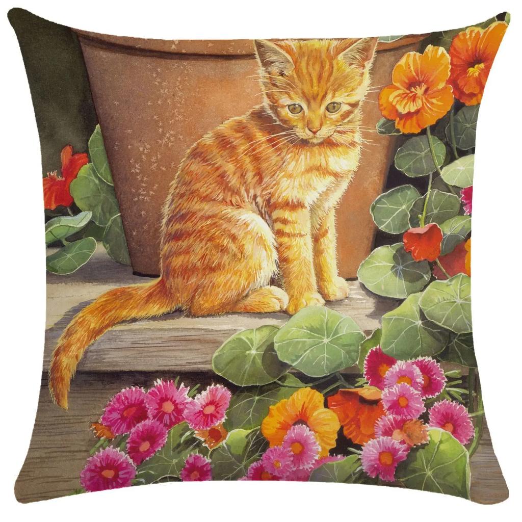 Home Decor Cute Cats & Birds Printed Pillow Covers Pattern Cushion Cover Suitable for Sofa Bedroom Car Pillow Cover