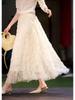 2026 Summer Elegant High Waist Mesh A-line Skirt with Wave Pleats for Women