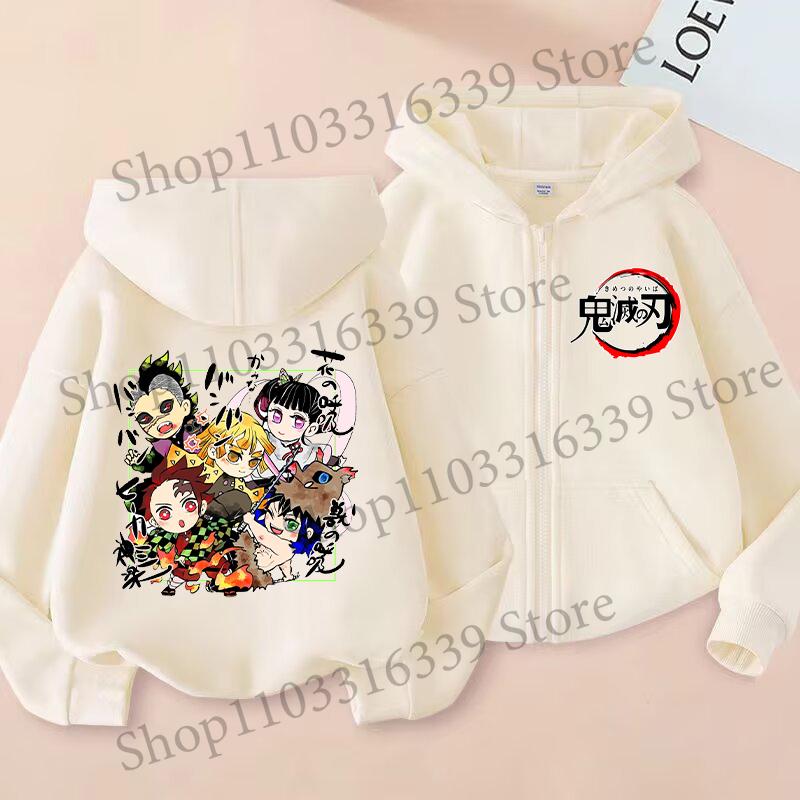 Demon Slayer Children'S Cardigan Coat Zipper Tops Boy Girls Hoodie Autumn Sweatshirt Anime Cosplay Fashion Clothing