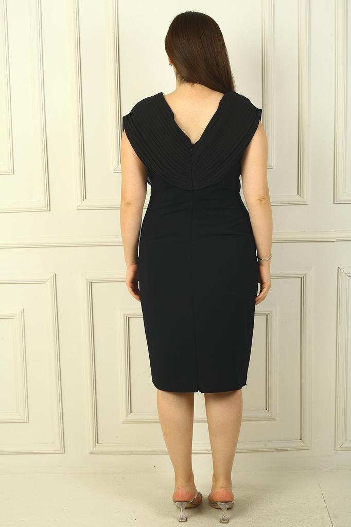 Women's Front and Back V Neck Single Ended Stone Cross Pleated BB. Dress