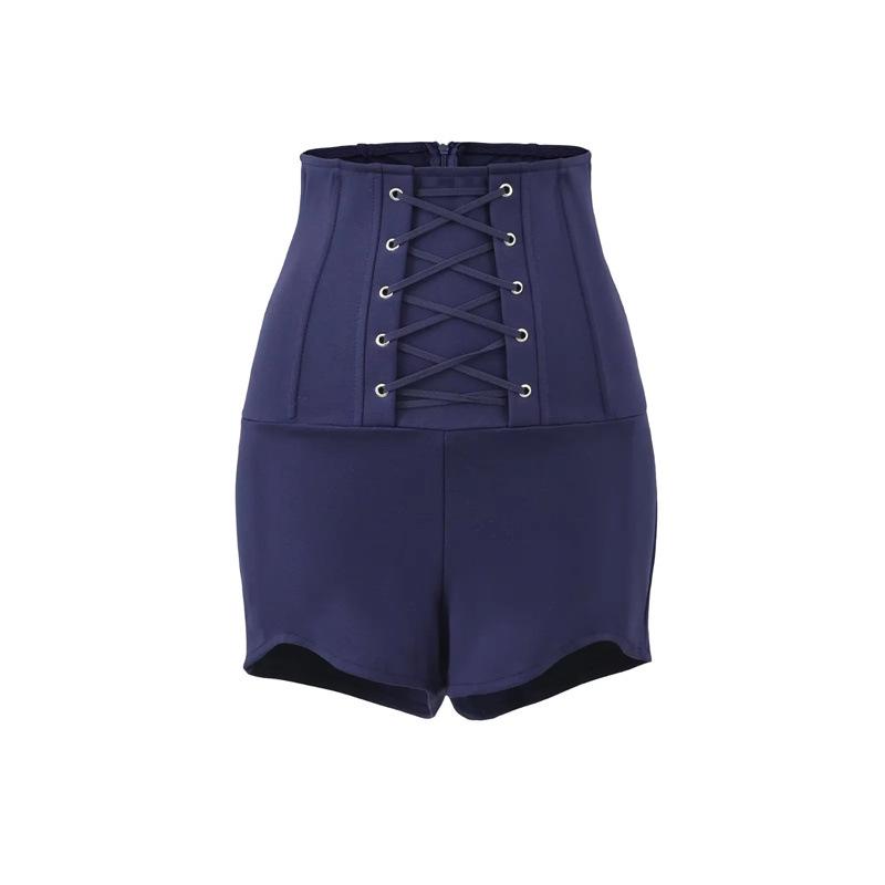 

Women s High-Waisted Khaki Herringbone Lace-Up Shorts, Autumn/Winter, Waist-Cinching, Hip-Enhancing, Sexy Bodycon Hot Pants Medium темно-синього кольору