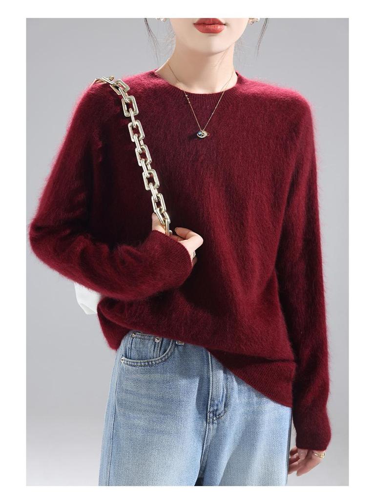 2025 Fashion Women's Round Neck Wool Sweater: Versatile Loose-Fit Knit Base Layer