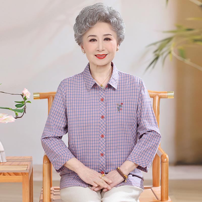

Mid-Length Pure Cotton Shirt for Elderly Women - Three-Quarter Sleeve Top for Spring/Summer 4XL (70-77.5 kg)