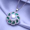 LSOOYH 10-11mm Große Natürliche Süßwasser Perle Neckalce Mode Zirkonia Grün Kristall Blume Anhänger Halsketten Für Frauen