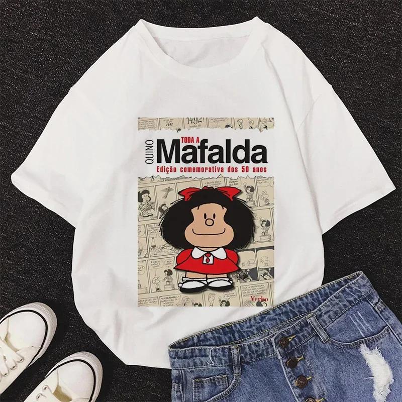 Mafalda Kawaii Graphic Print T-shirt Women Harajuku Aesthetic Pink Tops Y2k Casual Tshirt 2026 Newest Summer Fashion Female T Shirt