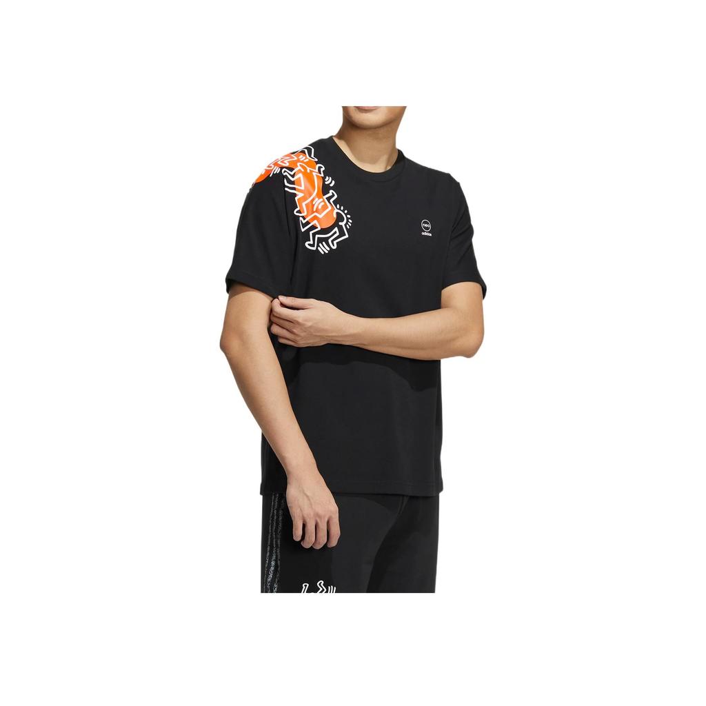 Adidas Keith Haring Collaboration Cartoon Print Round Neck Short Sleeve T-shirt Men Tops Black HD7268