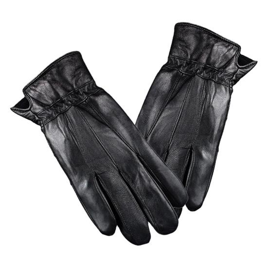 Men Leather Gloves Winter Warm Full-Finger Sports Gloves Touchscreen-Compatible Windproof Cycling Gloves for Outdoor Work Running Errands