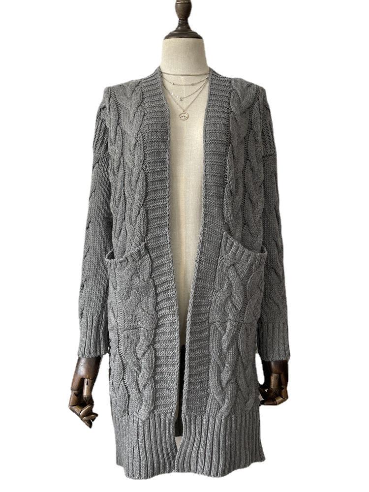 Women's Solid Color Loose Knit Cardigan - Chunky Mid-Length Cable Knit Sweater Coat