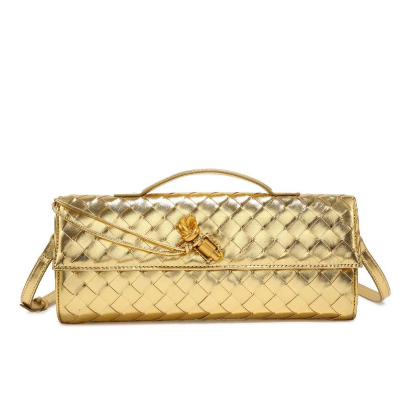 Handwoven Bag Soft Leather Lock Dinner Bag Medieval Baguette Bag Long Fashion