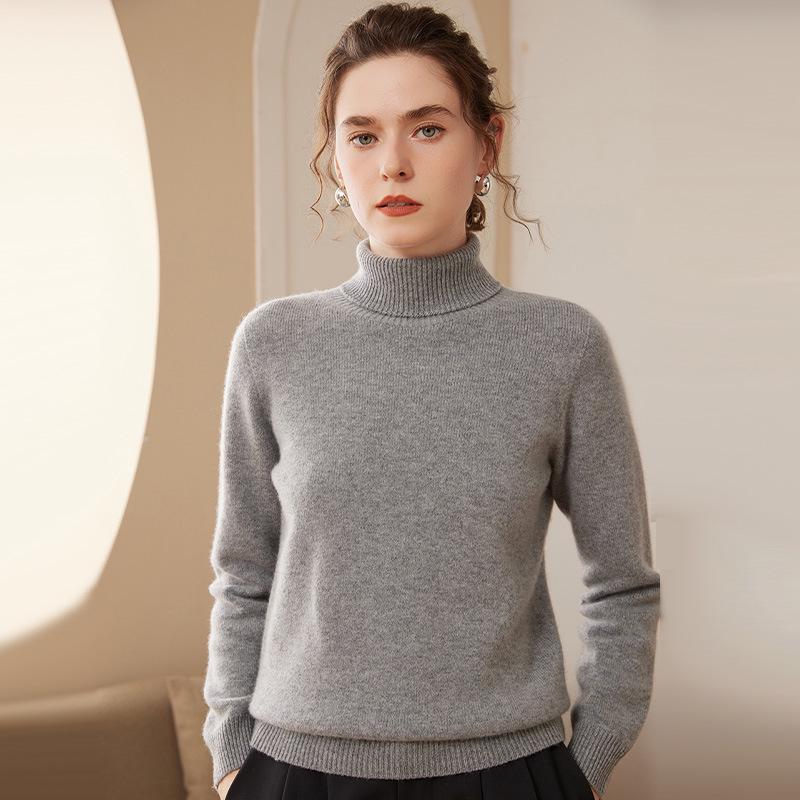 Women's High Collar Cashmere Sweater - Thick and Warm Autumn/Winter Pullover Knitwear