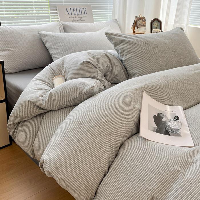 Japanese Minimalist Pure Cotton Bedding Set - Washed Cotton Duvet Cover, Bed Sheet, Dorm-Friendly (3 or 4-piece).