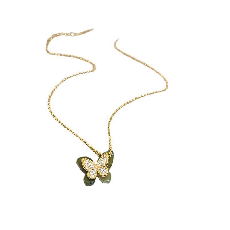 Butterfly Drop Oil Pearl Faux Crystal Necklace Versatile High-end Clavicle Chain Niche Design Jewelry Women