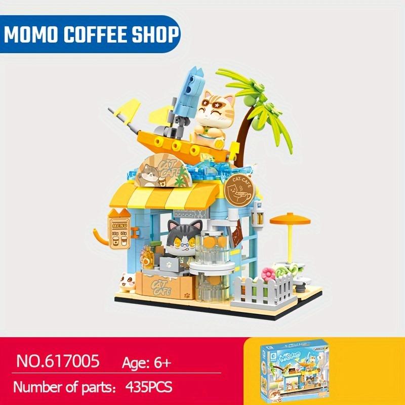 

Cat Themed Building Blocks Set with Coffee Bakery and Toy Shop City Street View Perfect Designed For Home Decor and Gifts Stylish Appearance No Box