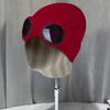 Knitted Hat Glasses Decor Stretchy Soft Plush Lining Casual Ears Protection Solid Color Autumn Winter Women Men Skull Beanie Cap Streetwear