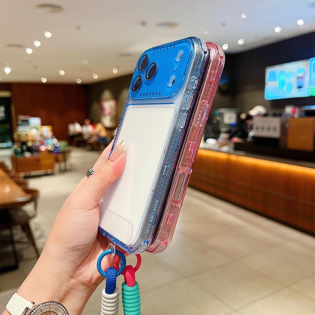 For iPhone 17 Pro Max Case Clear Colorful Frame Drop-Proof TPU + PC Phone Back Cover with Lens Film/Strap