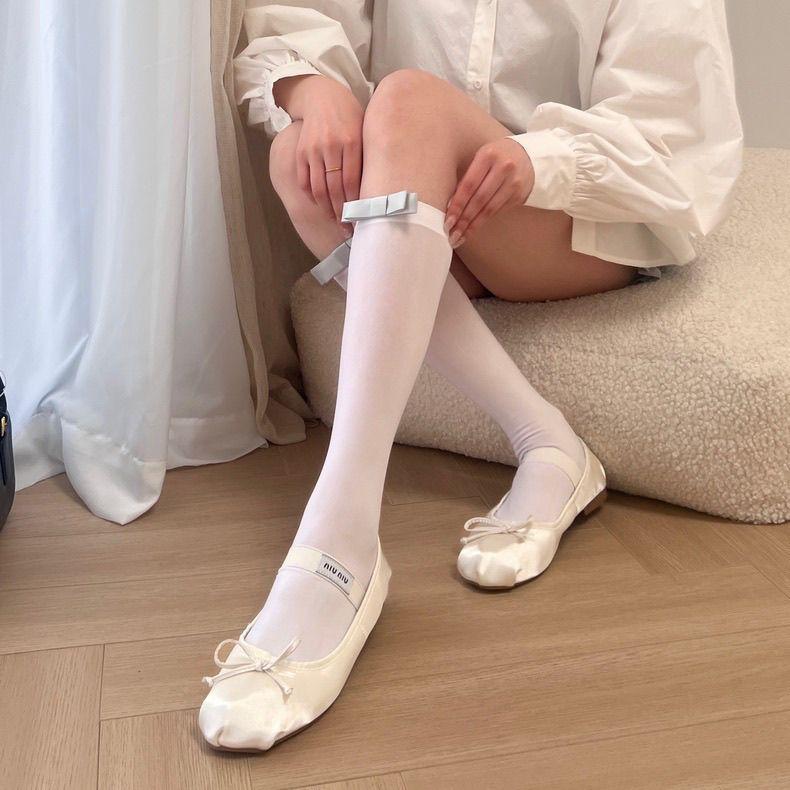 Sweet Japanese-Style Thin Simple Versatile Knee-High Socks | INS One-Knot Solid Color Velvet Calf Socks for Women - Black