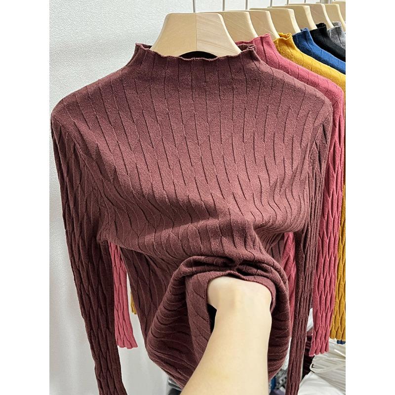 

Autumn and winter apricot long-sleeved inner bottoming shirt, loose temperament half-turtleneck knitted pullover sweater 13529 One Size
