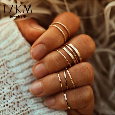 17KM Vintage Gold Color Knuckle Rings Set For Women Geometric Round Twist Weave Finger Ring Female Fashion Jewelry New
