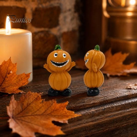 Eco-friendly Halloween Decor Pumpkin Figure Ornaments, Hand-Painted Resin Decorations with Unique Creative Display Expressions, Figurine for