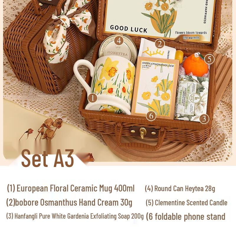 Premium Cup Gift Set with Wicker Basket