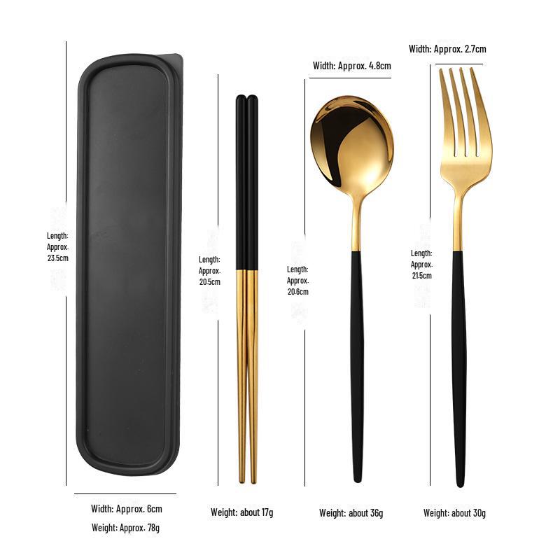 Stainless Steel Portable Tableware Set: Chopsticks, Spoon, Fork - Customizable Student/Outdoor Gift with Logo.