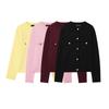 Kaslead New Women Clothes Western Style Fashion Simple and Versatile Gold Decorated Row Button Knitted Outerwear