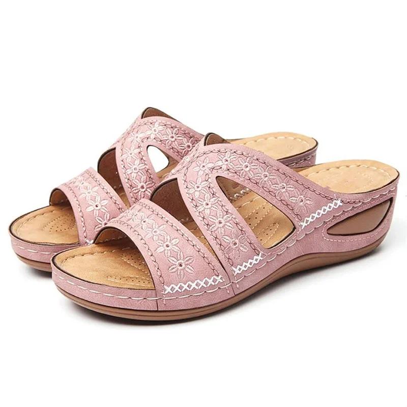 Sommer Neue Damen Casual Keilsandalen Lässige Zehensandalen Vintage Rutschfestes Leder Lässige Damen Plateau Retro Schuhe