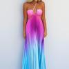 Spring 2026 Women's Gradient Halter Neck Dress - Elegant European and American Style with Sexy Hollow Out Design