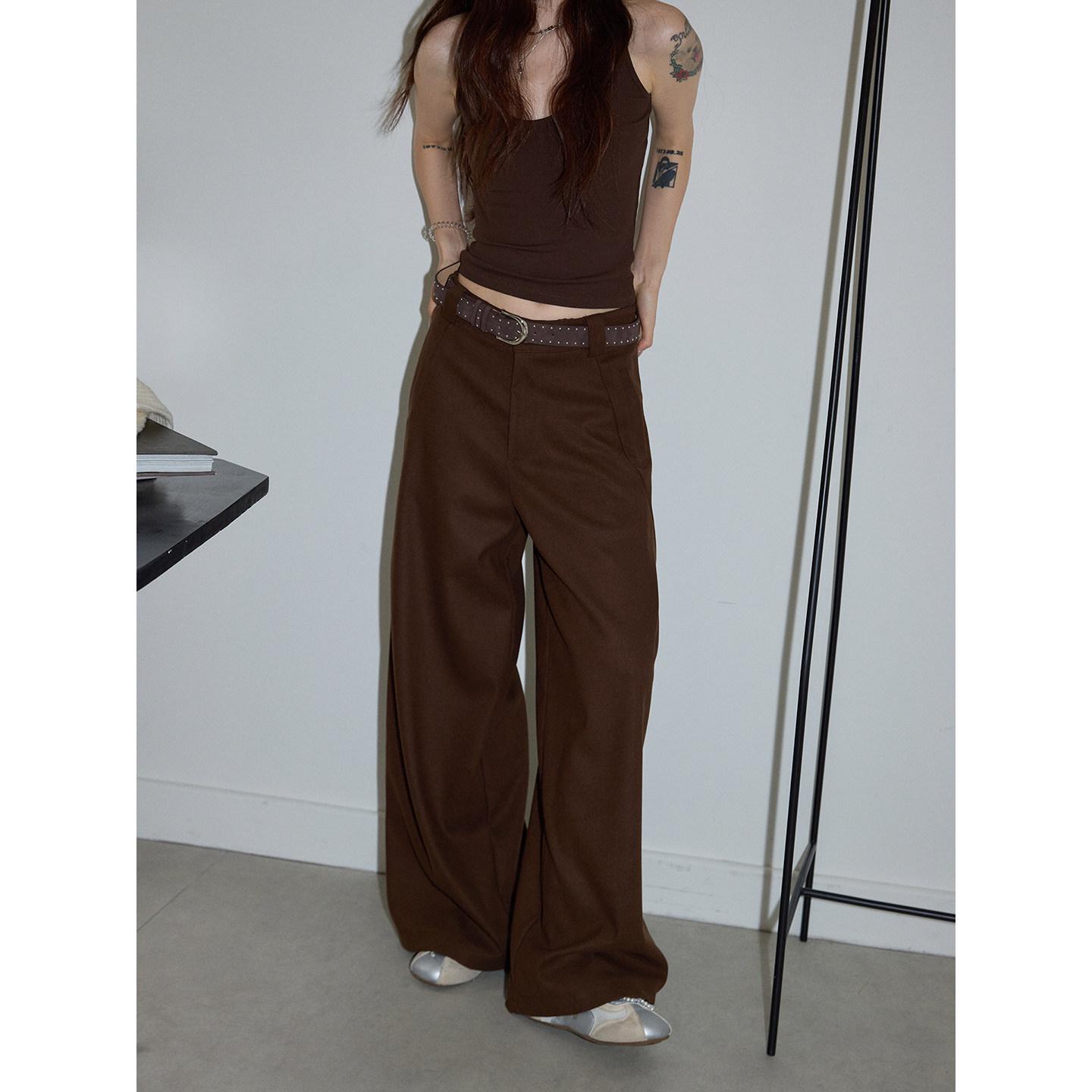 Chao Chao Jia American Retro High Waist Coffee Wide Leg Pants for Women - 2026 Spring/Autumn Collection Small