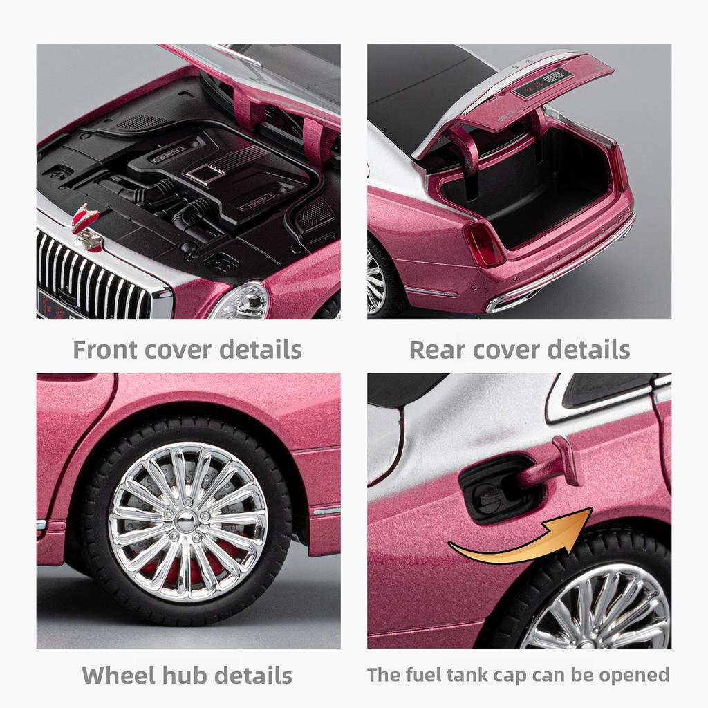 1/24 Hongqi Golden Sunflower Guoya Ornament Pull Back Car Toy Simulation Alloy Car Model