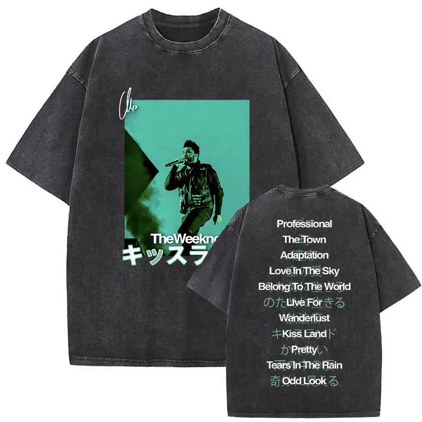 The Weeknd XO Tour Vintage Washed Tshirt Men and Women Summer Cotton YK Clothing Casual Fashion Round Neck Short Sleeved Tee